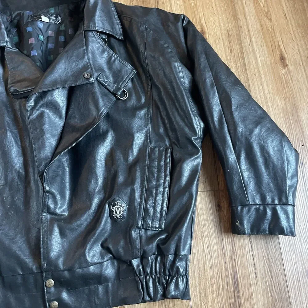 Vintage Black Faux Leather Motorcycle Jacket Biker Bomber Classic‎ Retro Style